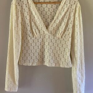 Cream Floral Knit V-neck Long Sleeve
